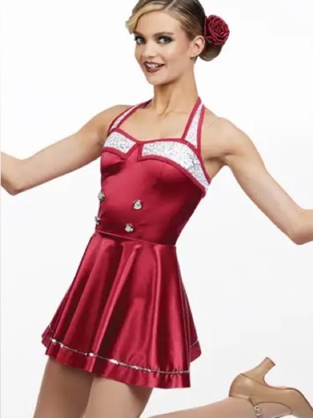 Weissman Dance Jazz Tap Anchors Aweigh Sailor Red Satin Dress 1940 Red Med Adult